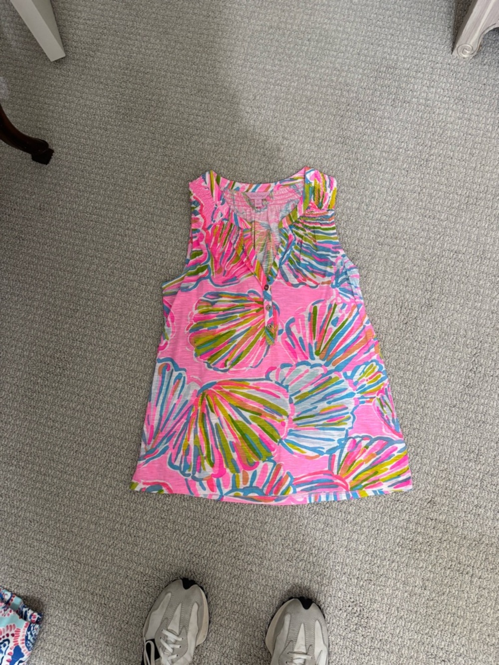 Lilly Pulitzer Pink Shell-Print Sleeveless Henley Top